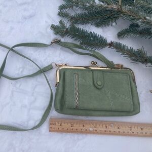 Green Wallet with snap closure and strap